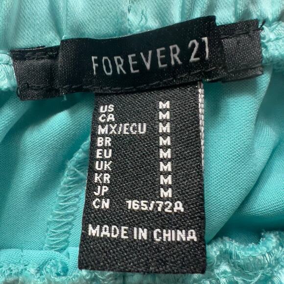 Forever 21 Satin Cargo Pants Womens M Mint Green Blue Utility Wide Leg Hipster - Picture 2 of 13